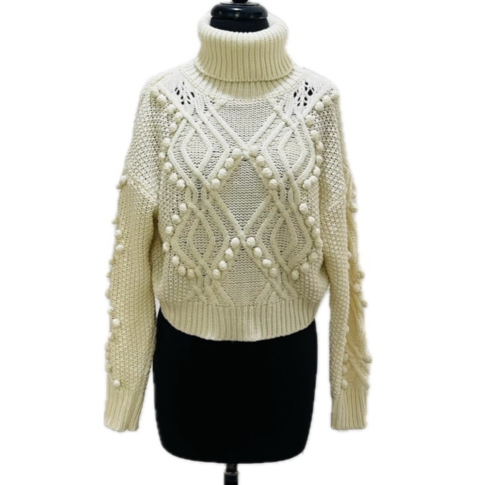 Forever 21 Cream pom Pom Pom Turtleneck Sweater